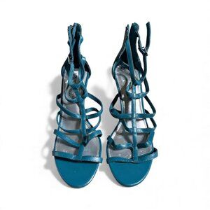Christian Siriano Strappy Sandals Women’s 7.5 Blue Snakeskin Print High Heels